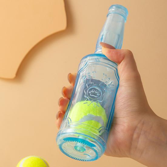 Bottle Dog ??Chew Toy Rubber Bottle with Tennis Ball Squeaky Dog Teeth Cleaning Toy Interactive Floating Toy for Small Medium Dogs Outdoor Pool Play