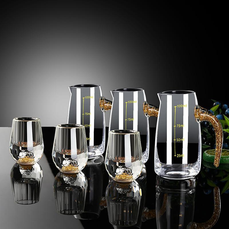 24K Gold Foil Baijiu Cup, High-End Crystal Small Mouth Cup, Spirit Cup, Wine Dispenser, Wine Cup Set, Home Gift