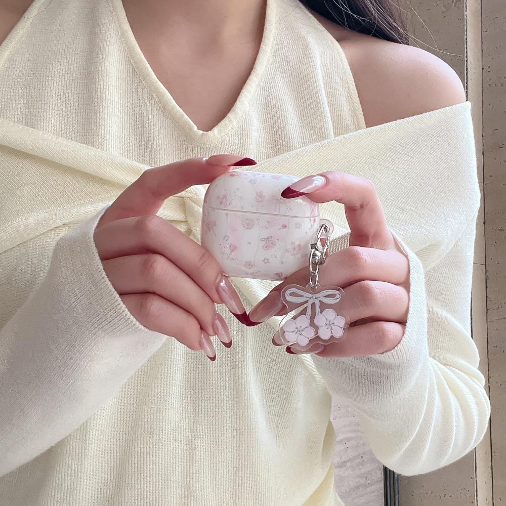 ins Korean pink cherry blossom with pendant for airpods4 protective case airpodspro3rd generation apple earphone case 2nd generation wireless