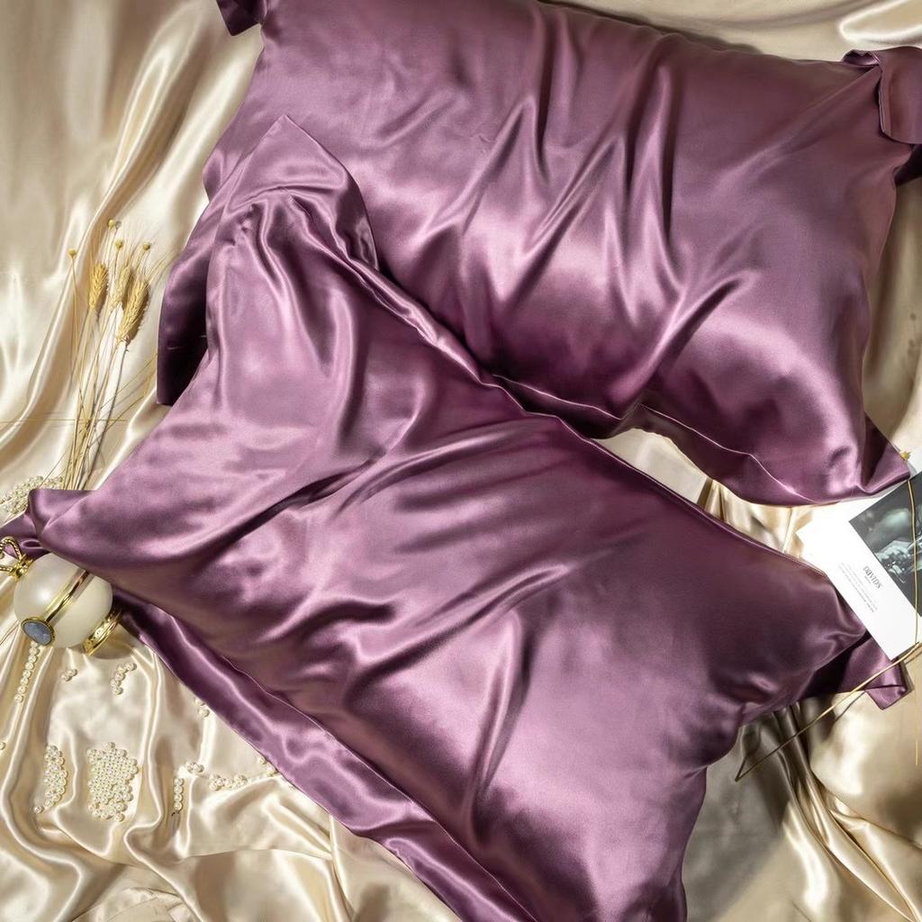 Solid Color Double-sided Silk Pillowcase Mulberry Silk Ice Silk Beauty Pillowcase Single Silk Wide-edge Pillowcase