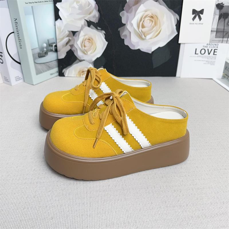 Small inner height increase 8 red half slippers women's thick-soled one-pedal lazy shoes without heels