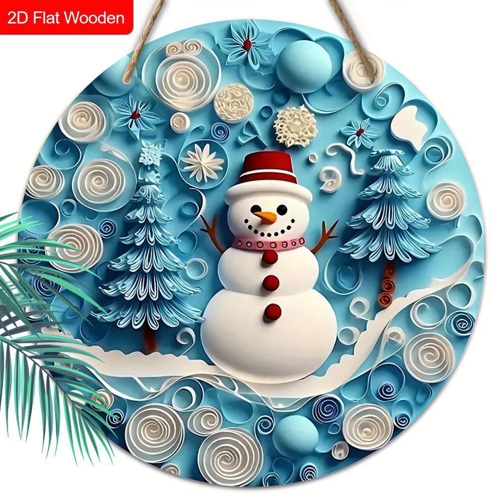 

Рождественский снеговик деревянная табличка - Рождественская табличка-венок для двора, двери, стены, подвесной декор, идеальные рождественские подарки, рождественское украшение 20cm/7.87in синий