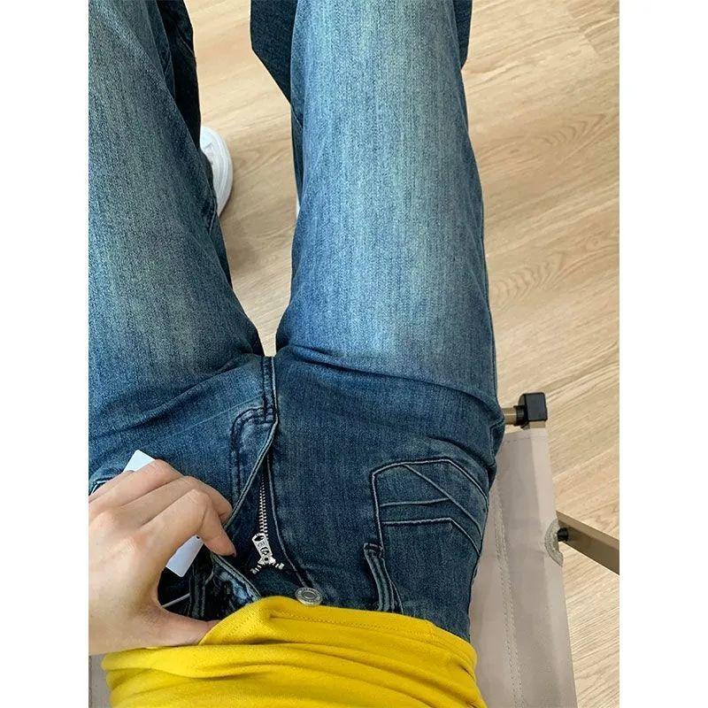 Women's High-Waisted Retro Micro-Flare Jeans - Drapey, Floor-Length Pants for Spring and Autumn