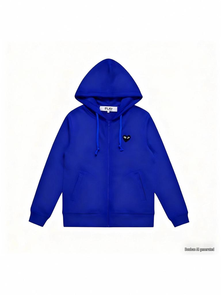 PLAY Liebe Herz Stickerei Reißverschluss Strickjacke Hoodie - Herren Plus Samt Herbst Kapuzenjacke Modell 2025