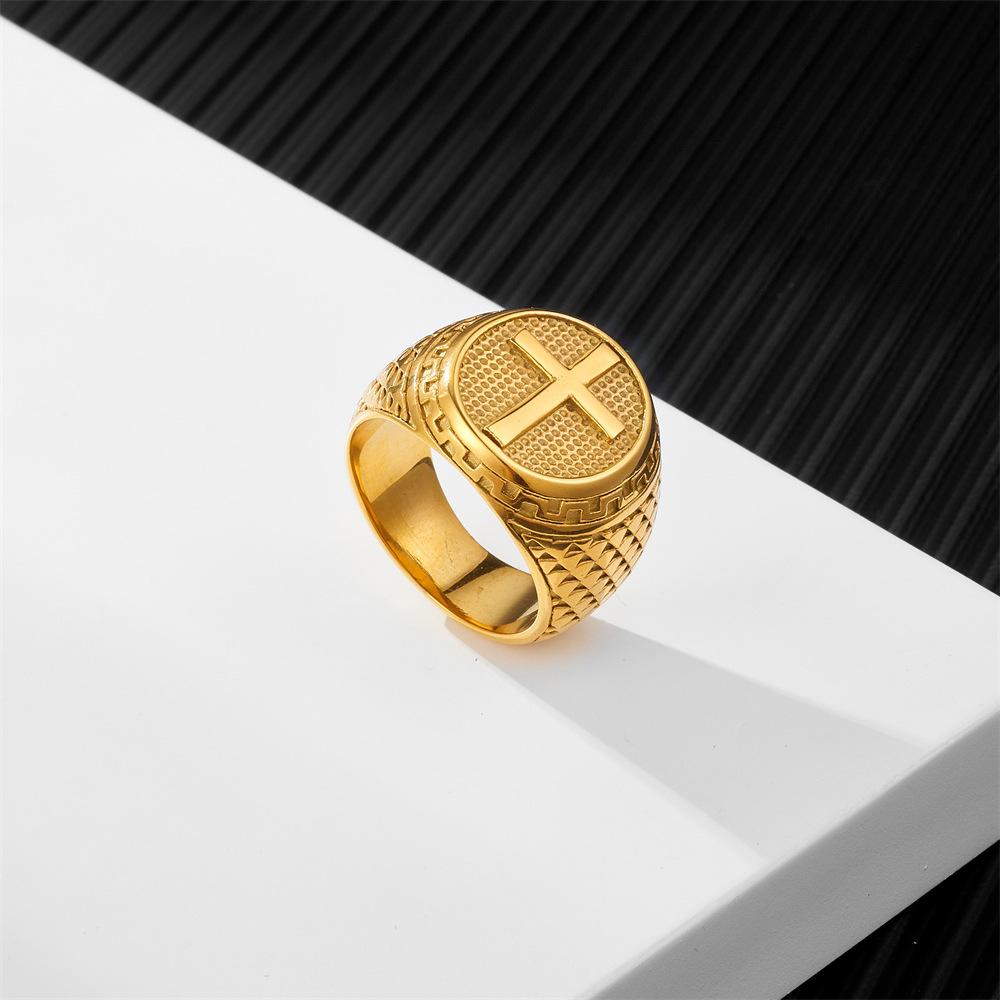 Golden Cross Titanium Steel Men's Simple Stainless Steel Ring Does Not Fade