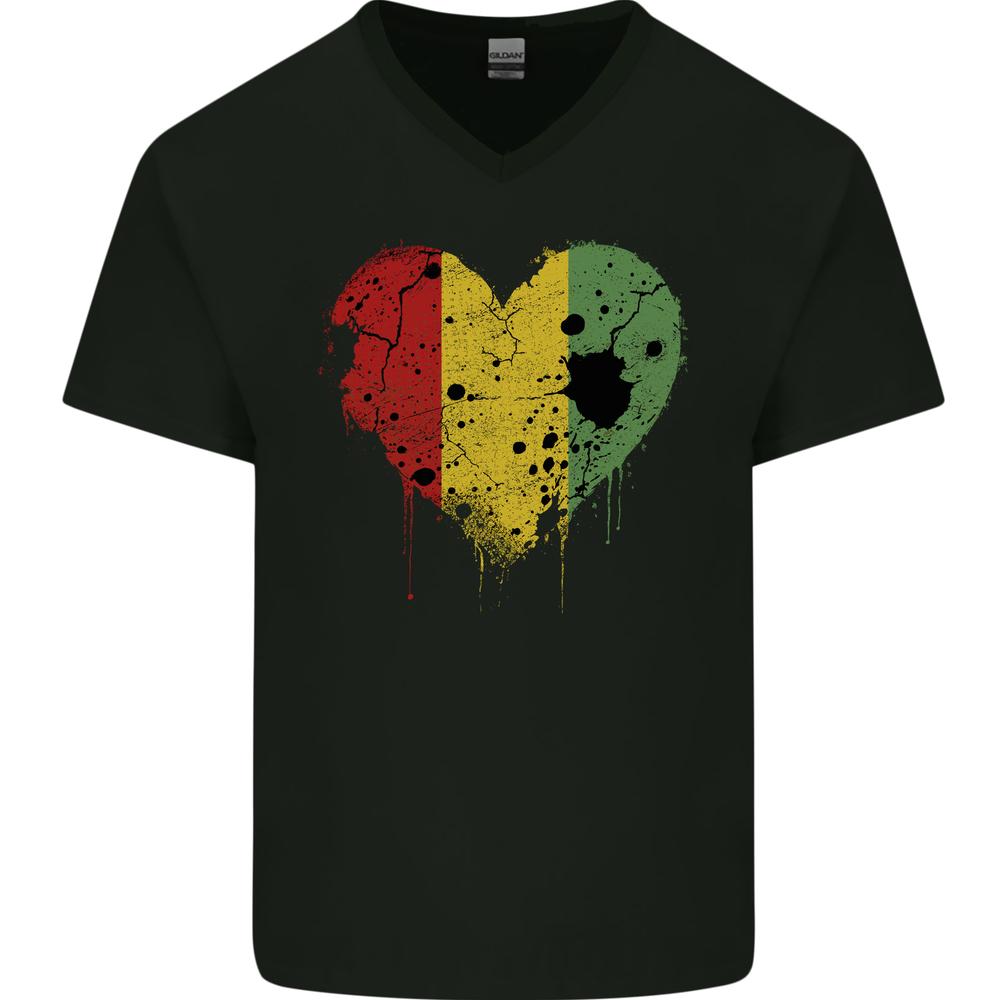 26 Love Guinea Flag Guinean Day Football Mens V-Neck Cotton T-Shirt Unisex T-Shirt XXL