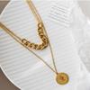Women's Elegant Double-Layer Coin Chain Necklace, European American Retro Style, 18K Gold-Plated Titanium Steel Clavicle Jewelry