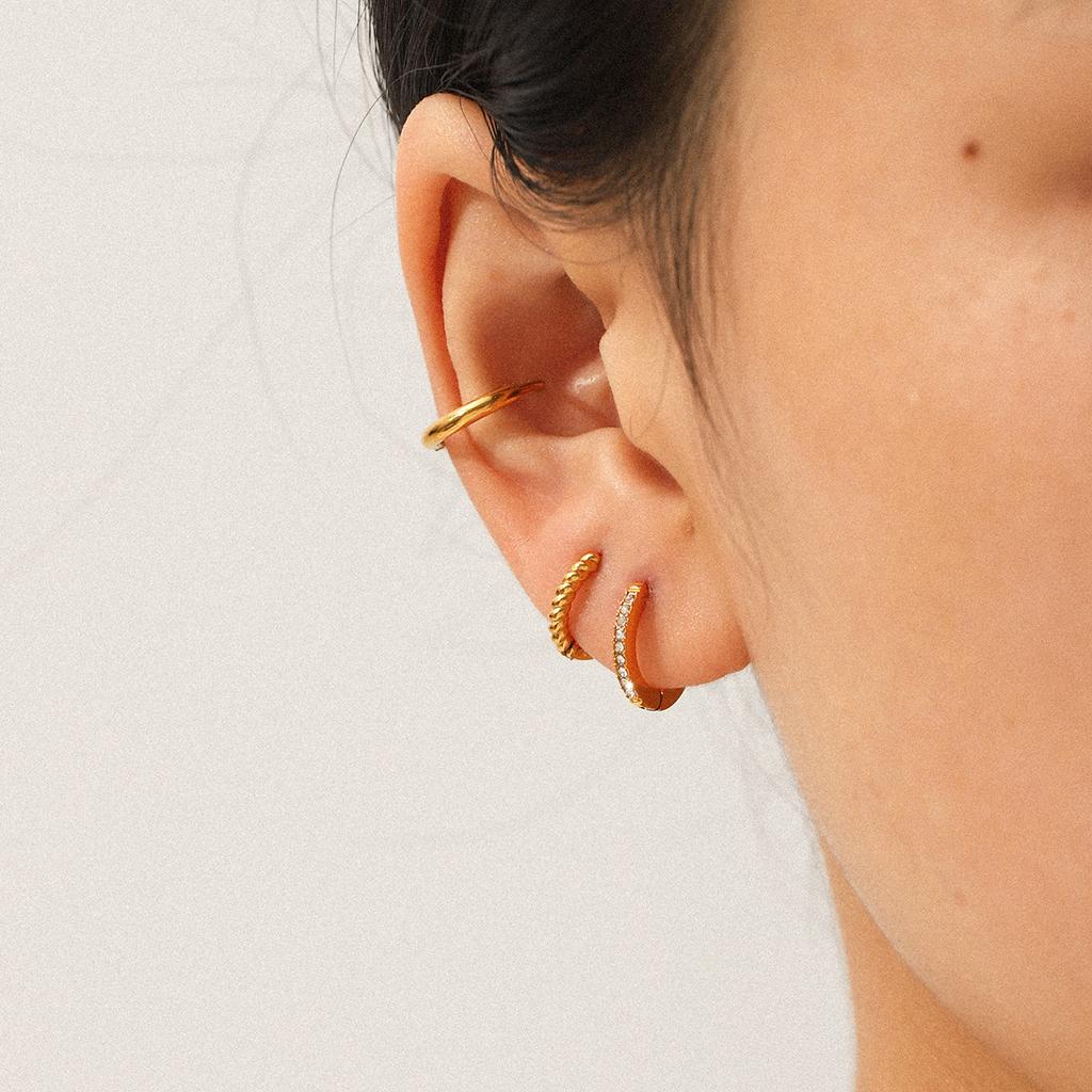 Euro-American Style 18K Gold Stainless Steel Earrings for Women, Unique Minimalist Three-Piece Set, Versatile Titanium Steel H