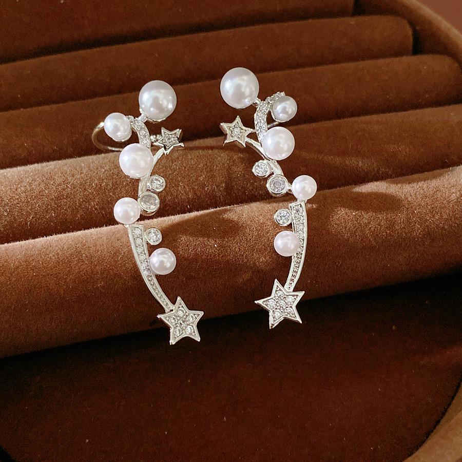 Zirconia Star Pearl Ear Clip - Luxurious, No-Piercing Earrings for Women