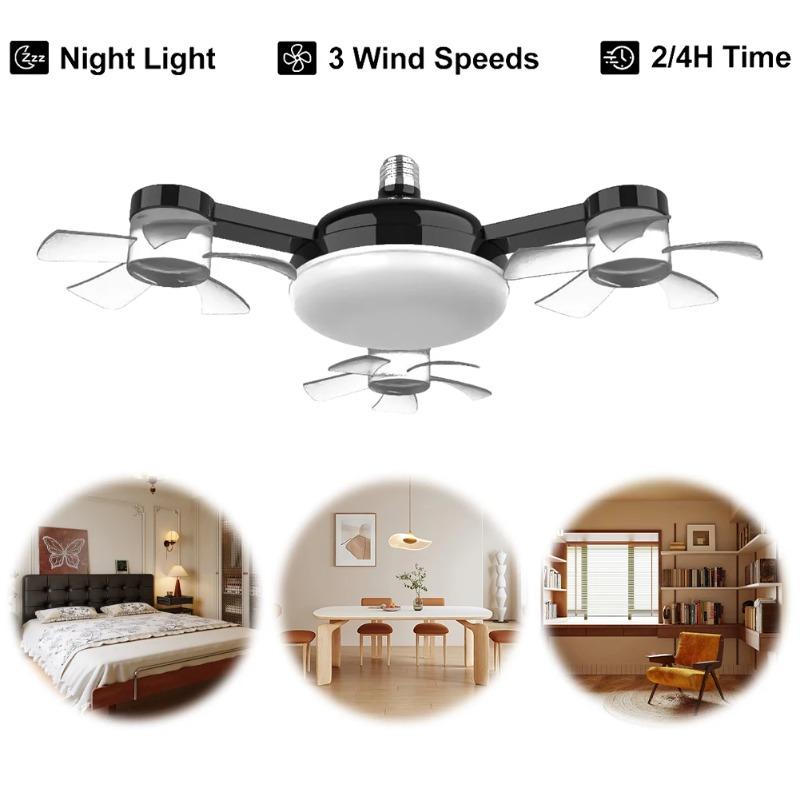 E27 Drone Ceiling Fan Light 3 Color Stepless Dimming Decorative Fanlight with Remote Control for Bedroom Living Room Kitchen