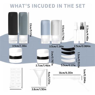 17-piece Silicone Dispensing Bottle Set For Shampoo And Body Wash Portable Travel-sized Bottles For Separate Storage