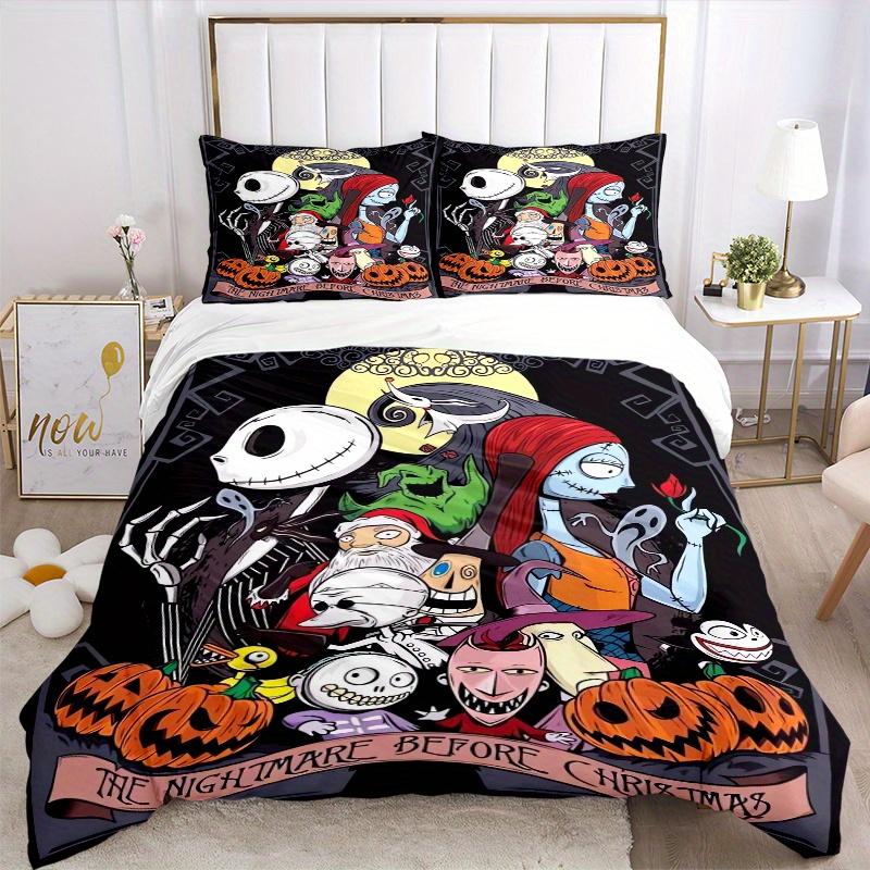 3pcs Halloween The Nightmare Before Christmas Bedding Set, 1 Soft Quilt Cover + 2 Pillowcases, Machine Washable, Suitable for All Seasons, P