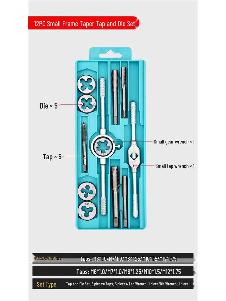 Precision Tap and Die Set: Hand Tapping, Thread Cutting & Lathe Tool with Drill Bit & Wrench