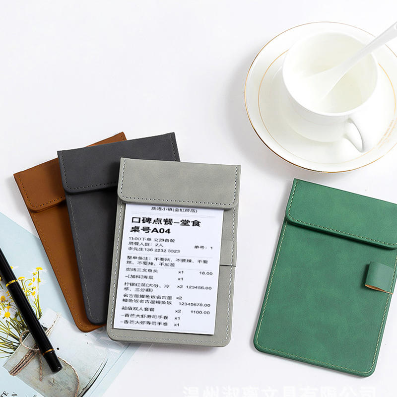 Restaurant Menu Clipboard A6 Writing Pad PU Leather Clipboard Mini Paper Tablet Conference Folder Colorful A6 Bill Clip