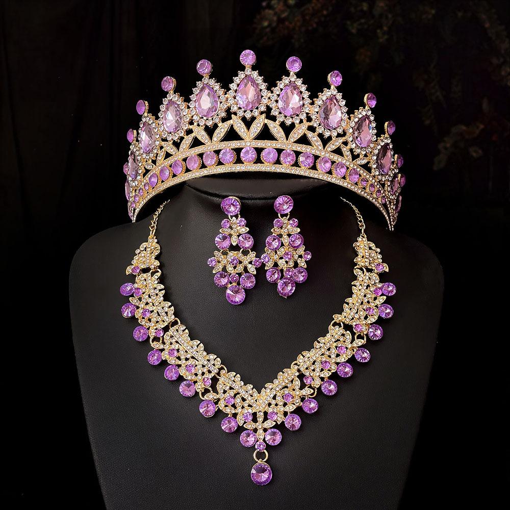 New Bridal Crown Three Piece Suit Wedding Crown Tiara Necklace Earrings Korean Super Fairy Wedding Dress Accessories
