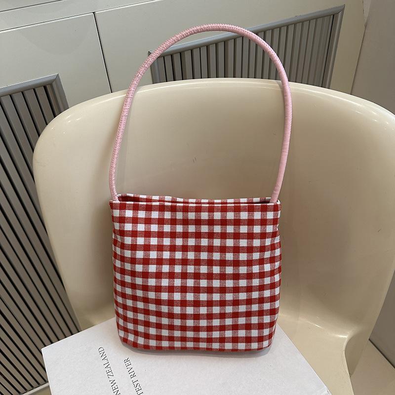 Plaid new cartoon cute shoulder bag female college students class shopping casual Hello Kitty versatile