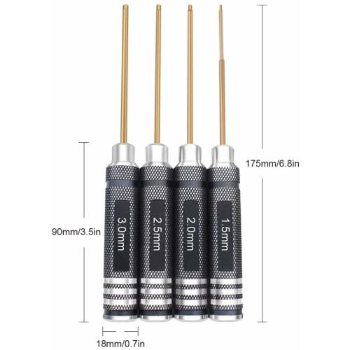 POHZE Titanium Nitride Hex Wrench Driver, Precision Screwdriver Set for Drones, 4-Piece Set (1.5mm, 2.0mm, 2.5mm, 3.0mm)