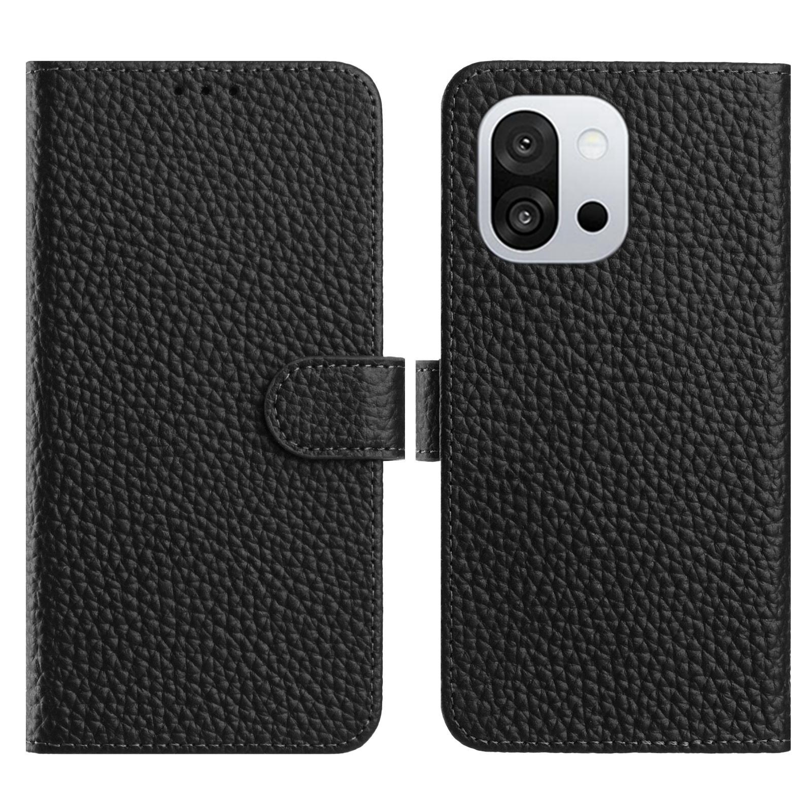 

For OnePlus 13T 5G Case Wallet Stand Litchi Texture Genuine Cow Leather Flip Phone Cover Black