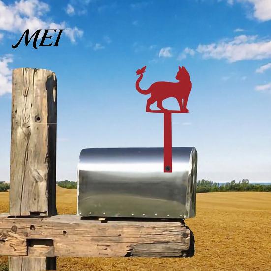 Thickened Metal Yard Plaque Iron Signage with Fixed Holes, Cat Butterfly Decoration, Decorative Mailbox Plate Outdoor Sign for Wood Leather Mailboxes