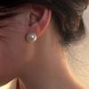 Orecchini a lobo con perle d'acqua dolce grandi Donna Montatura in argento 10-12mm Rotondi Design geometrico Minimalisti Lusso