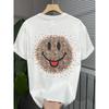 Men's Fun Smiling Face Printed T-shirt, High Quality Cotton Top, Casual Suitable for Fitness and Street, Summer Novelty,