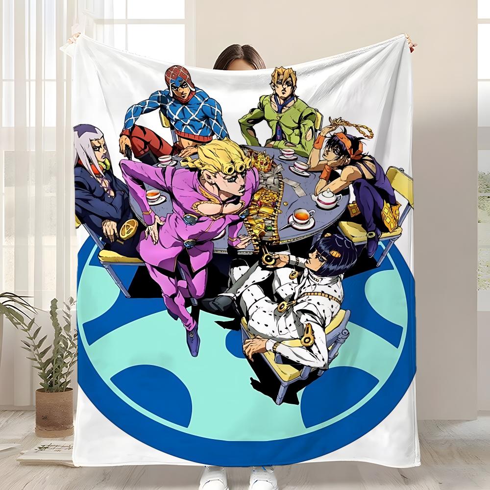 J-JoJo B-Bizarre Adventure Throw Kid-Friendly Flannel Throw Blanket Soft Warm Anti-Static Washable All Season