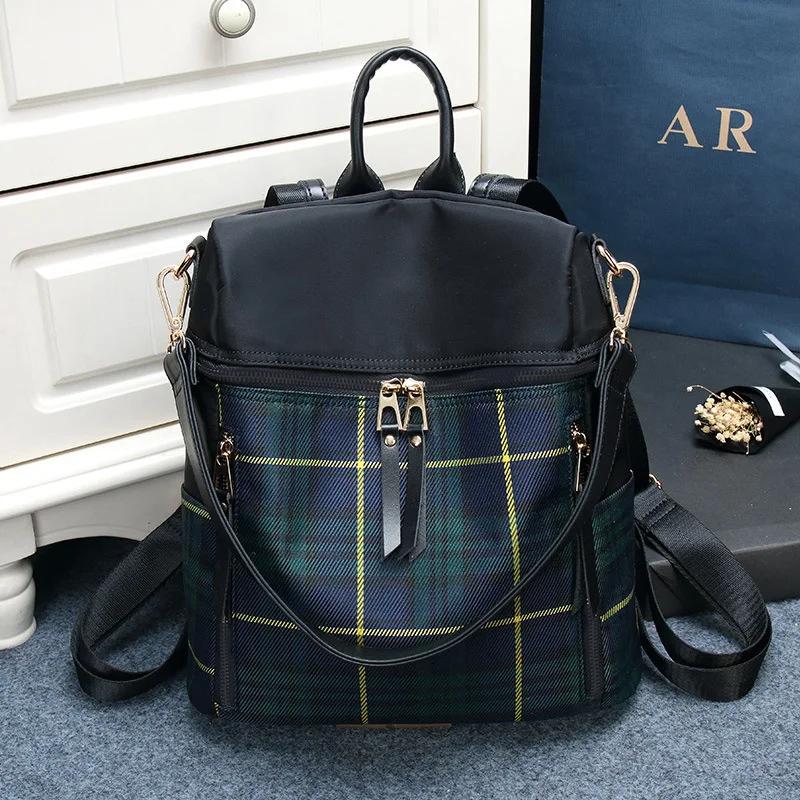 Sac à dos en nylon à carreaux pour femme, sac à dos de voyage, sac à dos pour ordinateur portable, cartables, sac d'école féminin, sac à dos décontracté pour l'école, sac pour femme