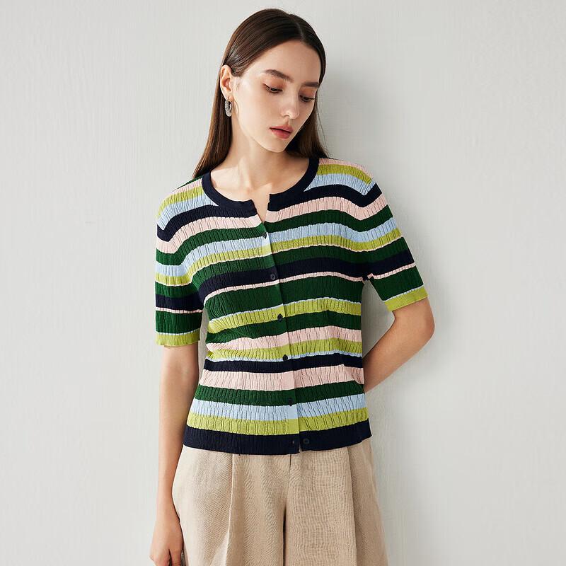 Zhaojun Women's Silk Blend Striped Round Neck Knit Top