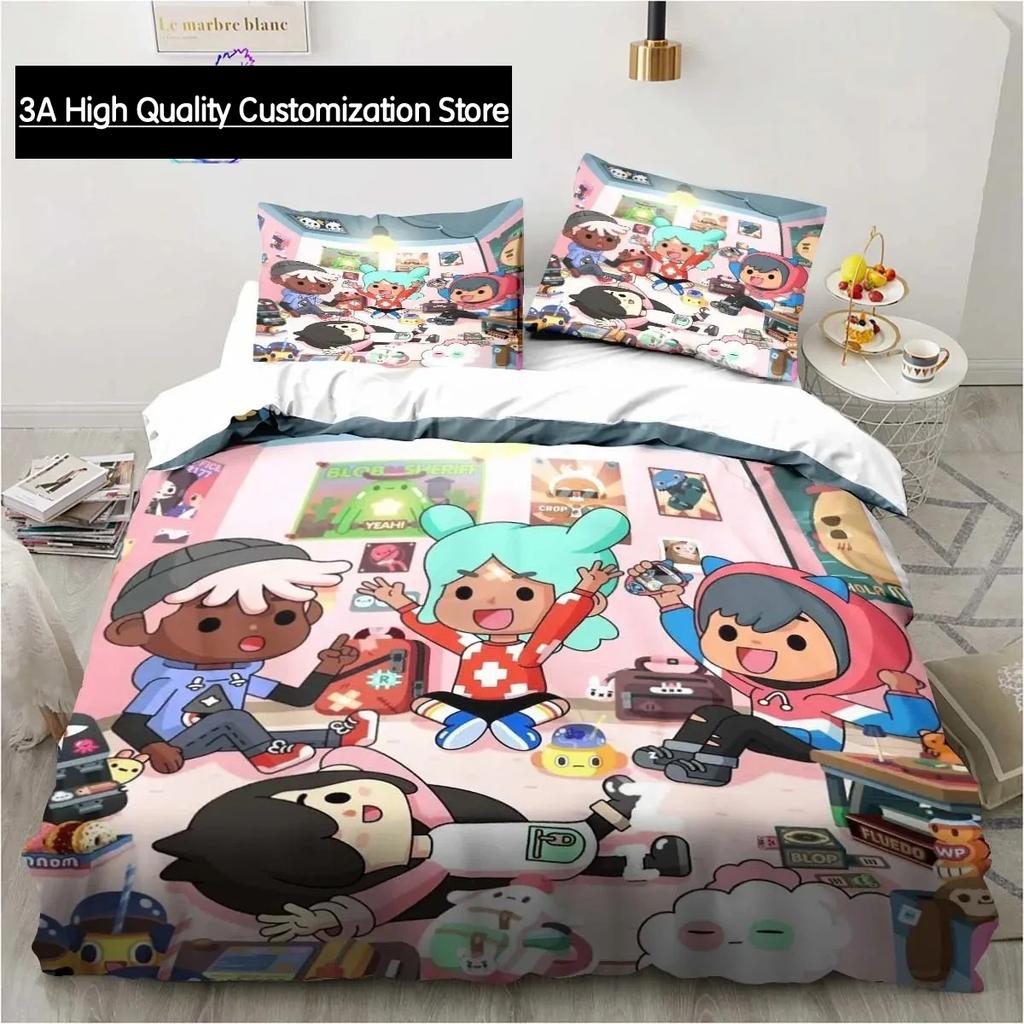 T-Toca Box Life World Cartoon Bedding Set Single Twin Full Queen King Size Bed Set Adult Boys Bedroom Bedding Gift