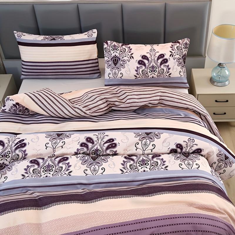 3pcs Polyester Printed Floral Soft Skin-Friendly Quilt Cover Three-Piece Set (One Quilt Cover Plus Two Pillowcases) Suitable