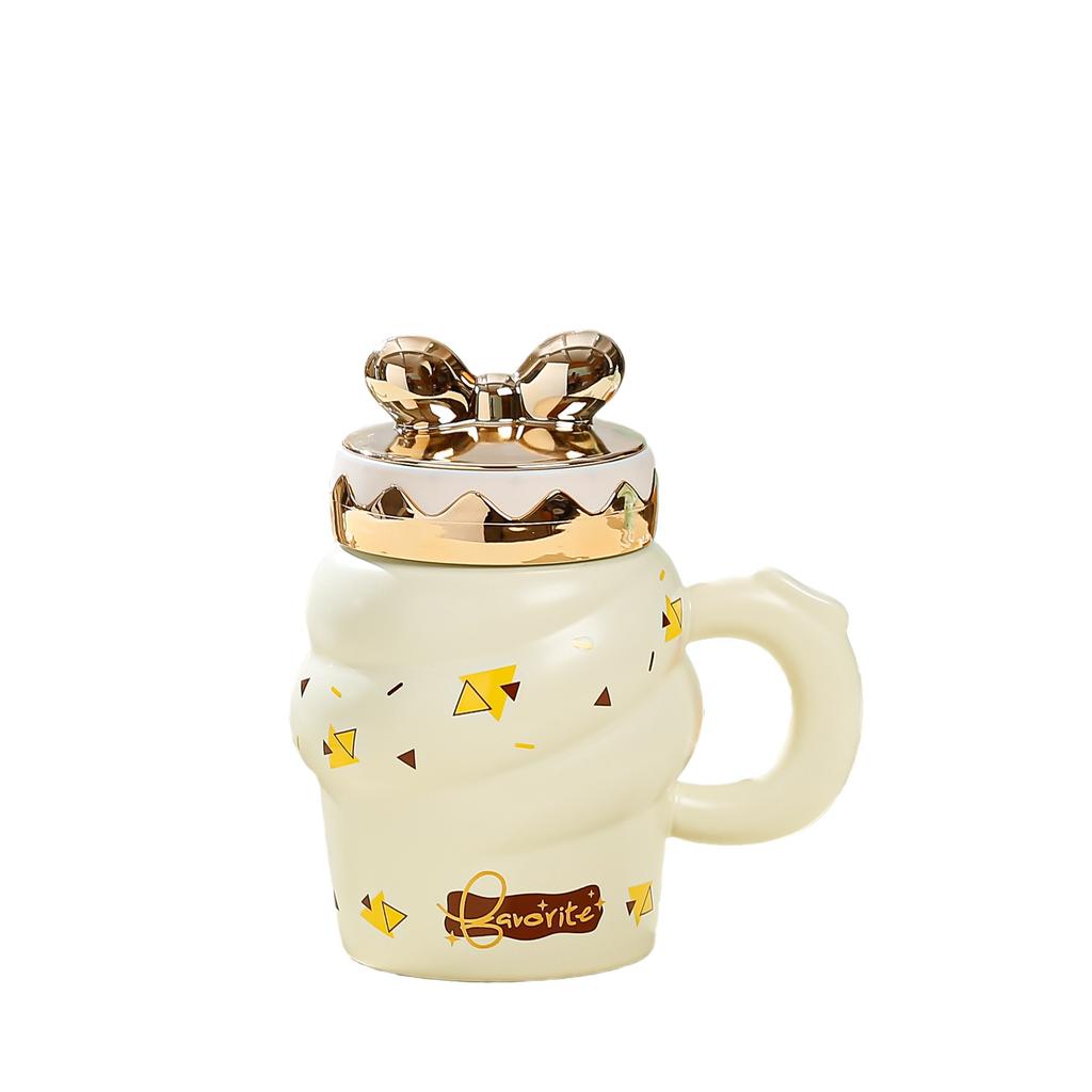 Creative Ice Cream Ceramic Cup Cone Mug with Lid High Value Water Cup Household Cup Event Gift