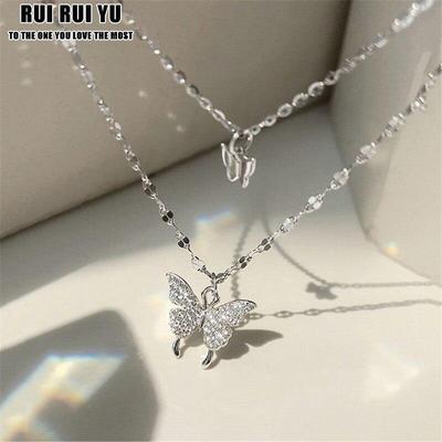 RUI RUI YU Exquisito Collar de Mariposa Brillante para Mujeres Niñas Collar de Cadena Clavicular de Doble Capa Accesorios de Joyería Regalo