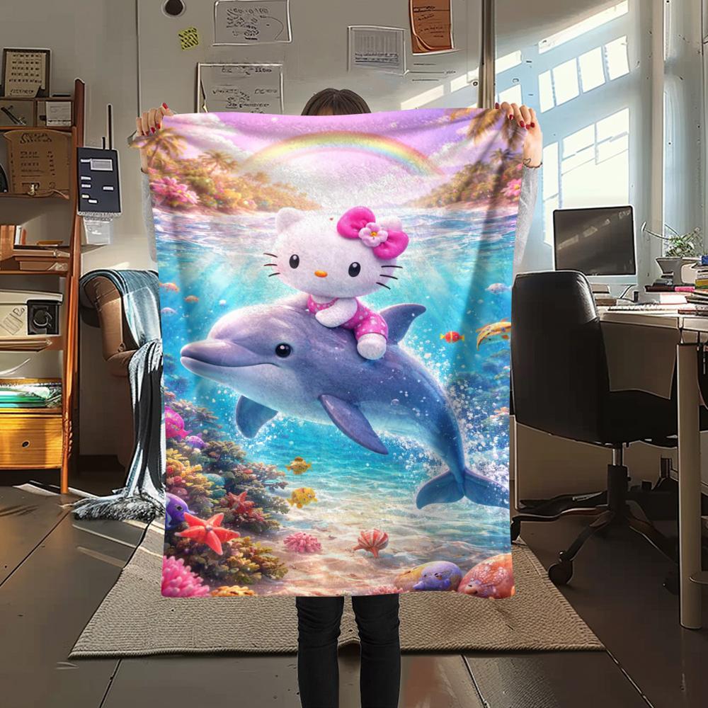 Hello Kitty Dolphin Ocean Adventure Blanket Sofa Blanket Soft And Comfortable Office Rest Blanket Machine Washable Air Conditioning Blanket
