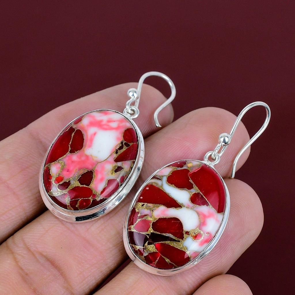 Kingman Red Mohave Copper Turquoise Earring Gemstone Earrings Dainty Jewelry 925 Sterling Silver Earring Gifts for Her Handmade Drop Earring