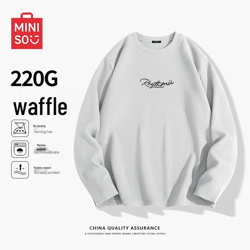 

MINISO Men s Heavyweight Waffle Knit Long Sleeve T-Shirt 3XL