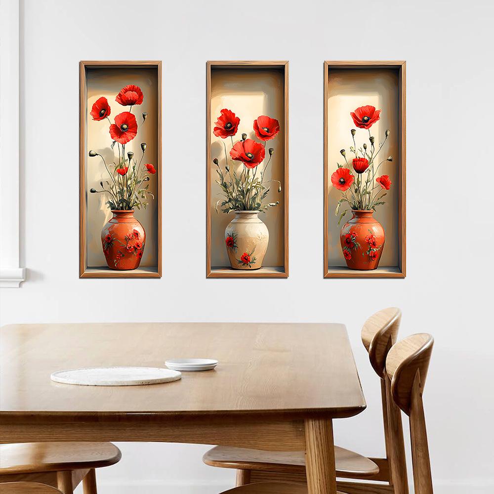Creative Simulation 3D Poppy Vase for Bedroom Living Room Home Beautification and Decoration Wall Stickers