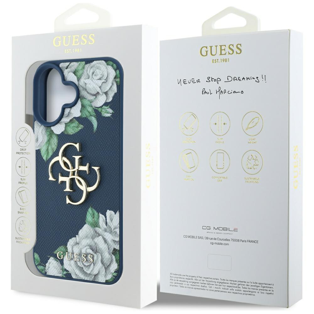 Etui Guess Grained Roses Big 4G Logo Do  Iphone 16 Niebieski