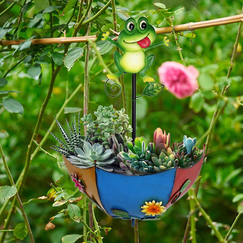 Umbrella Decorative Flower Pots Iron Art Wall Mounted Plants Vases Cartoon Easy Installation with Leakage Hole for Outdoor Patio