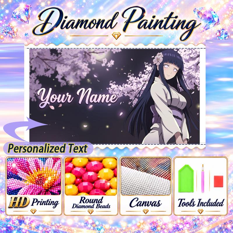 Personalized Hinata Hyuga Diamond Art Custom Name 5D Diamond Painting Full Drill DIY Craft