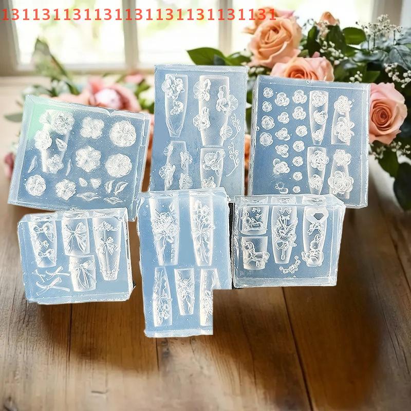 Silicone Nail Mold with 3D Rose and Bow Designs; Stamping Plates for DIY Nail Art Manicure and Decoration.