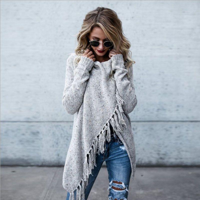 Exquisite Women Tassel Irregular Cardigan Knitted Sweater Poncho Shawl Coat Jacket Outwear For Effortless Style