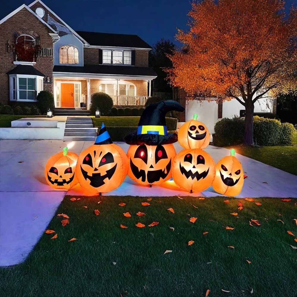 8 FT Halloween Inflatable Decoration Ghost Pumpkin Band Decorations Outdoor Holiday Decor, LED Lights Blow Up Party Decoration