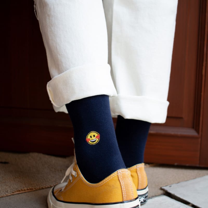 SNOOZY Heart Smile Emoji Embroidered Socks (Dark Navy)