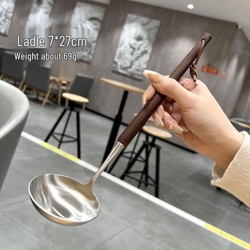Abay 304 Stainless Steel Soup Ladle with Walnut Wood Handle