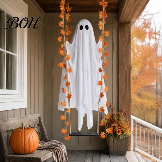 Wasserdichte Terrassenbaum-Hänge-Requisiten Schwingender Geist Halloween-Dekoration für Außen-Gartenhof, Beschwerte Stoff-Flugfigur auf einer Schaukel mit LED