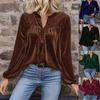 Spring and Autumn New Solid Color Pullover V-Neck Casual Temperament Commuter Button Long Sleeve Top Women
