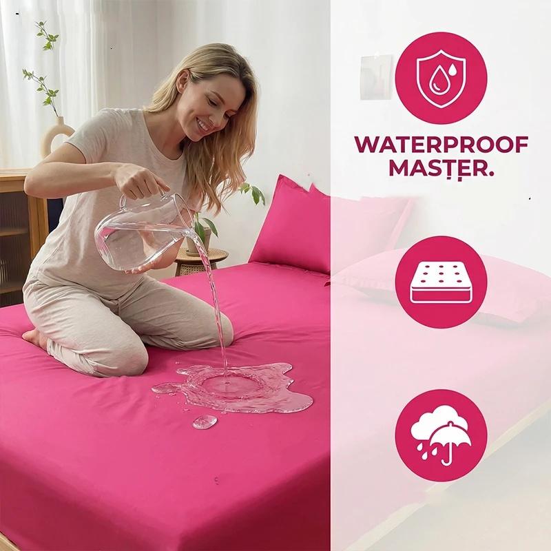 1 Waterproof Fitted Sheet,Solid Color Bed Cover Sheet, Bed Cover Mattress Cover Elastic Band Bed Skirt Breathable Sheet Only 1 Sheet