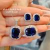 Elegant Women Jewelry Set Vintage Blue Spinel Pendant High Carbon Diamond Earrings Zircon Necklace Luxury Ring