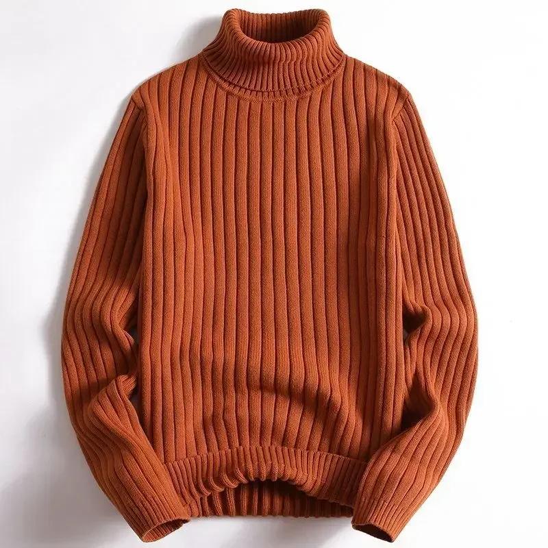 Simple Casual Warm Solid Color Turtleneck Knitted Pullover Sweater Young Men Autumn Winter