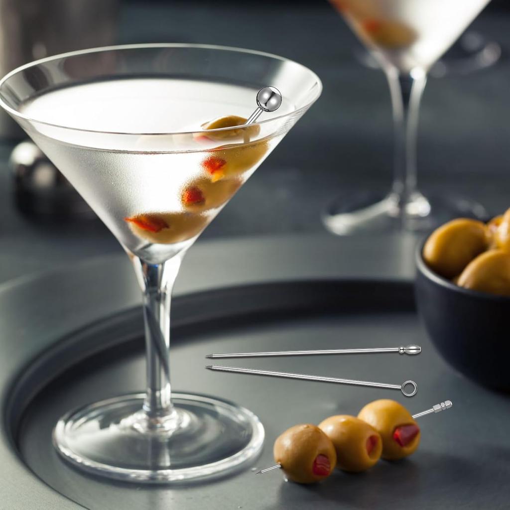 Cocktail Picks for Drinks 8 PCS Stainless Steel Reble Cocktail Toothpicks Olive Stuffers Martini Picks Set for Food and Drinks,Bar Party,Barbeque